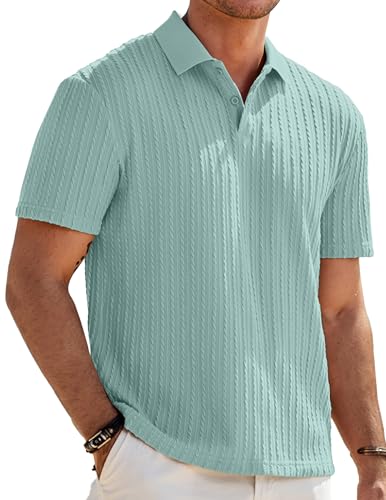 Image of JMIERR Mens Casual Polo Shirt Summer Short Sleeve Vacation Button Beach Knit Stretchy Golf Shirts