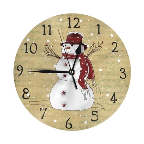 Round-Wall-Clock-Non-Ticking-Silent-Battery-Operated-Clock-10-Inch-Primitive-Country-Snowman-Home-Decor-for-Living-Room-Kitchen-Bedroom-and-Office-White Round Wall Clock Non Ticking Silent Battery Operated Clock 10 Inch Primitive Country Snowman Home Decor for Living Room Kitchen Bedroom and Office White