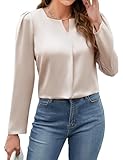 BMJL Womens Dressy Casual Blouse Elegant Satin Silk Long Sleeve Shirts Business Work Tops Fall Clothes 2024(L,Apricot)