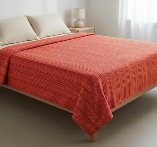 Image of THARUNSHA ELITE 100% Natural Pure Cotton All Weather Blanket /Solapur Bedsheet /Top Sheet /AC Comforter Elegant Design- Single Size 60 inches x 90 inches (Orange)