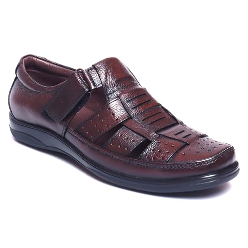 Image of Zoom Shoes Genuine Tinted Leather Casual Sandal For Men ZA-2337 | Comfortable /Ventilated Sandal With Anti-Slip Technology, Flexible Sole And Memory Cushion Padded Insole