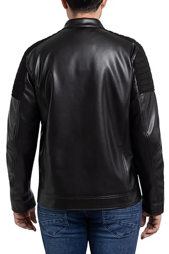 Image of X-Ray Men's Slim Fit Faux-Leather Moto Jacket with Removable Hood