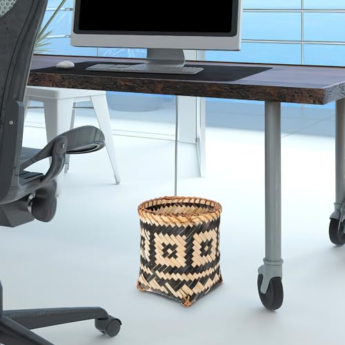 Image of Bamboo Woven Trash Can, Rattan Garbage Bin Wicker Laundry Basket Round Waste Basket Rubbish Storage Container Waste Paper Bin Plant Flower Pot for Under Desk Office