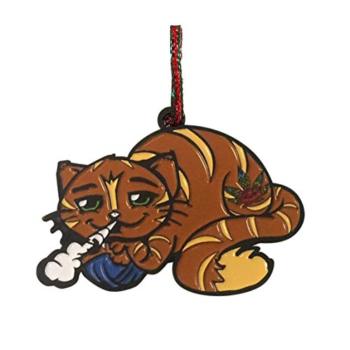 Hat Shark Pot Smoking Pals Cat Happy Stoned Yarn Buddy Friend Enamel Metal Pendant Christmas Ornament Gift Seasonal Decoration