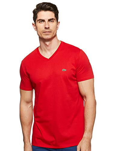 Lacoste Men's Short Sleeve V-Neck Pima Cotton Jersey T-Shirt,Red,XX-Large