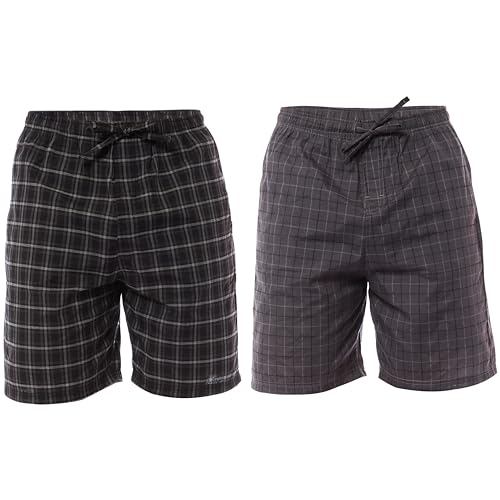 Image of Toro Rocco Pack of 2 Mens Woven shorts Pyjamas bottom Sleepwear Nightwear Checked Design with Pockets, Black Grey Small