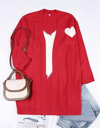 Image of Alsol Lamesa Women's Long Sleeve Cute Cardigan Sweaters V Neck Open Front Ribbed Knit Heart Sweater Coat