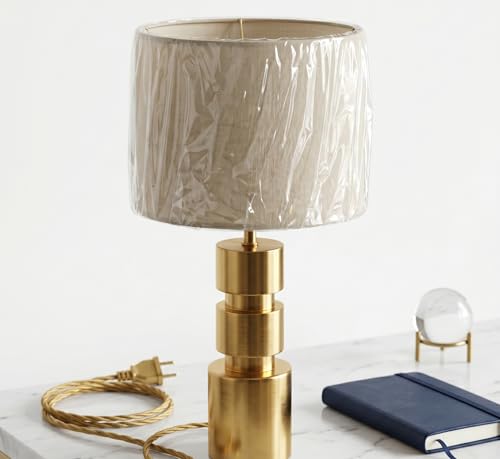Image of Modern Gold Cylinder Table Lamp with Iridescent Glass Shade - Luxury Metallic Bedside Light for Living Room & Bedroom Decor