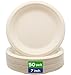 BLUE TOP 100% Compostable Disposable Paper Plates Heavy Duty Waterproof Plates-50 Pack 7 inch Eco-Friendly Plates, Natural Biodegradable Sugarca Bagasse Dinner Plates Unbleached Brown 1