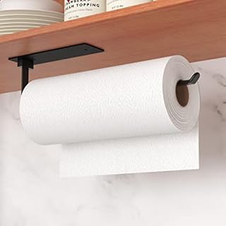 Black Kitchen Roll Holder Under Cabinet, Self-Adhesive Paper Towel Holder, Wall Mounted Paper Towel Rack, Suitable for Pantry, Kitchen, Bathroom