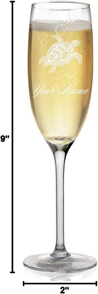 Champagne Glass, Hawaiian Sea Turtle, Personalized Engraving Included