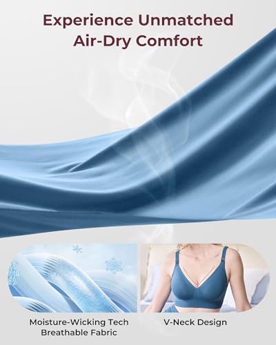 Image of Momcozy CoolFit Nursing Bras for Breastfeeding, Fixed Padding Ultra Stretch Seamless Jelly Strip Maternity Bra, Wireless Nordic Blue