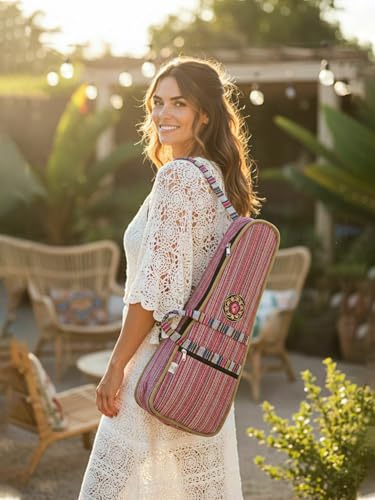 Image of The House of tara Modern Ukulele Bag | Ethnic Handloom Fabric Bag for Concerts | Multicolor | with External Zipper Pocket | Waterproof Padded Case | for Men and Women | Multicolor6