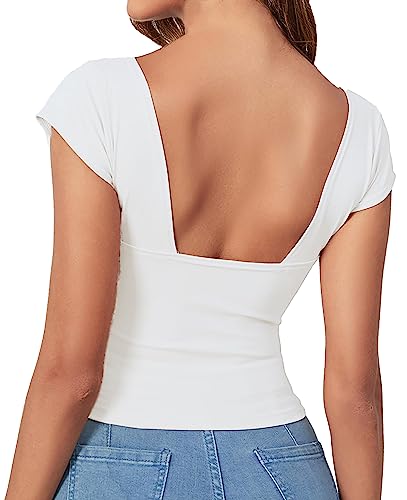 ForeFair Women Sexy Deep V Neck Backless Tank Top Slim Fit Summer Casual Y2k Crop Short Sleeve Top2