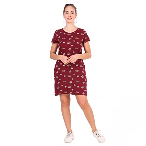 Image of Stories.Label Women Cotton Long T-Shirt Dress in Knee Length with Side Pockets Include Plus Sizes (Size S -5XL)