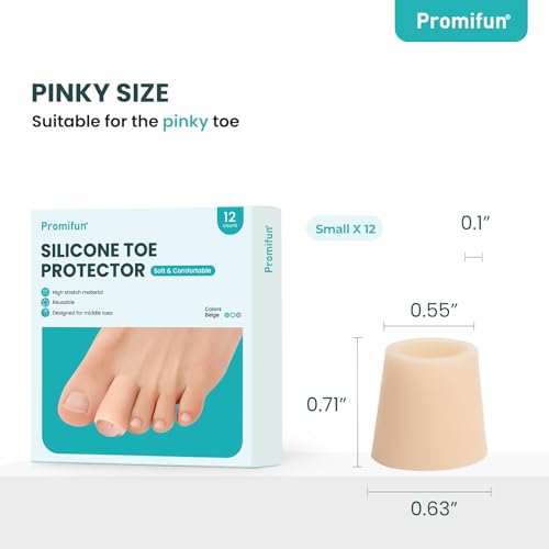 Image of Silicone Toe Protectors - 12 Pack Silicone Toe Sleeve for Hammer Toes, Corns, Calluses, Blisters - Soft Gel Toe Tube Pads for Pain Relief(Small Sizes, Beige)