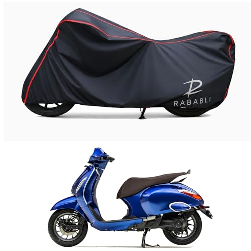 Image of Waterproof Bike Body Cover Compatible for | Bajaj Chetak | Taffeta Fabric, Red Piping Design, Bottom Elastic Fit | Dustproof, Sun UV & Rain Protection for All Bikes