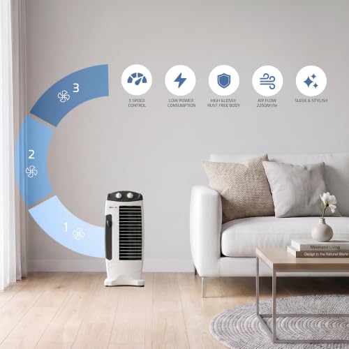 Image of IBELL Tower Fan with 25 ft Air Throw, 4-Way Air Distribution, Energy-Efficient Operation, Rust-Resistant Body, Compact Design for Home & Office (White & Black)