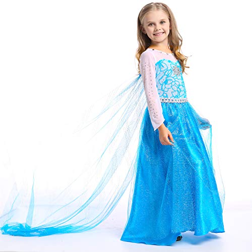 FUNPARTY Princess Costume Dress Up for Little Girls Age of 3-12 Years (Blue-（No accessories）, 7-8Yea