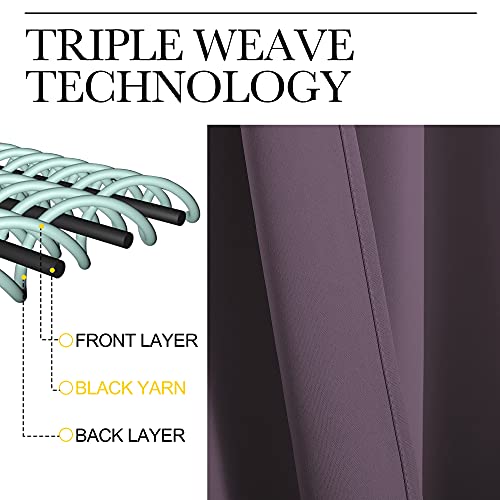 Image of NICETOWN Small Blackout Curtains, Triple Weave Home Decoration Room Darkening Solid Grommet Top Blackout Curtains /Drapes for Bedroom Dining Room(Set of 2, 42 x 63 Inch, Plum)