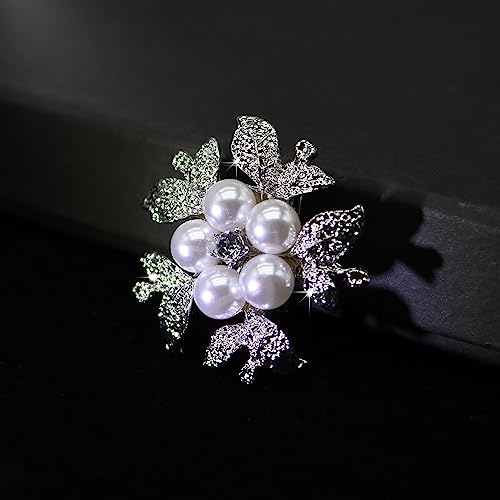 Image of Crystal Pearl Flower Brooches Pins Fashion Beautiful Created Rhinestone Floral Brooch Good Idea for Party Dance Wedding Banquet for Elegant Women Girl