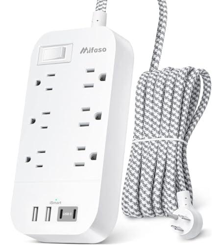 Power Bar Extension Cord 10 FT - Flat Plug, 6 Outlets 4 USB Ports Outlet Extender with Overload Protection, Wall Mount, Desktop Charging Station for Home, Office and Dorm Essential image 2