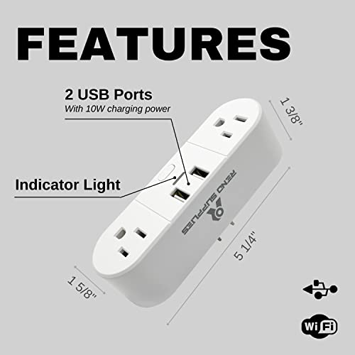 Reno Supplies Smart WiFi Plug with 2 USB Ports,15A 1875W, Smart Outlet for Smart Life App, Alexa, Google Home, No Hub Required, FCC Certified, 2.4G Hz WiFi Only (Pack of 1, 2 USB Ports)