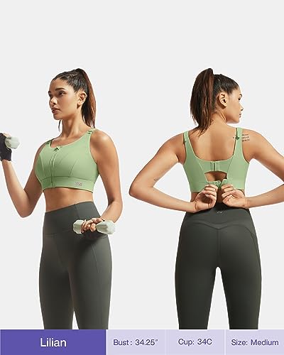 Image of Adjustable High Impact Sports Bras for Women Zip Front Full Coverage and Lift Padded Compression Tops