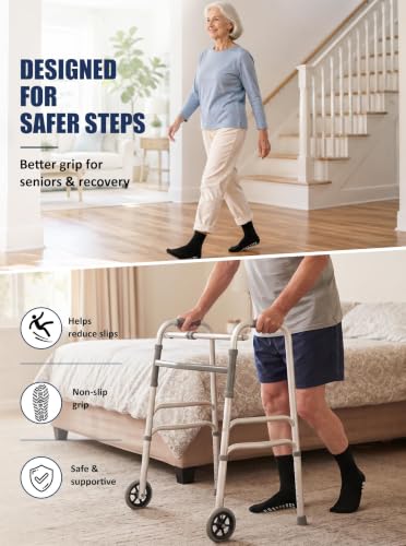Image of ZAKASA Non Slip Grip Socks: Grippy Socks Men Women Hospital Elderly | Non Skid Slipper Socks with Grippers Fall Prevention Home Safety Recovery Gifts for Seniors Size Up if Between Sizes