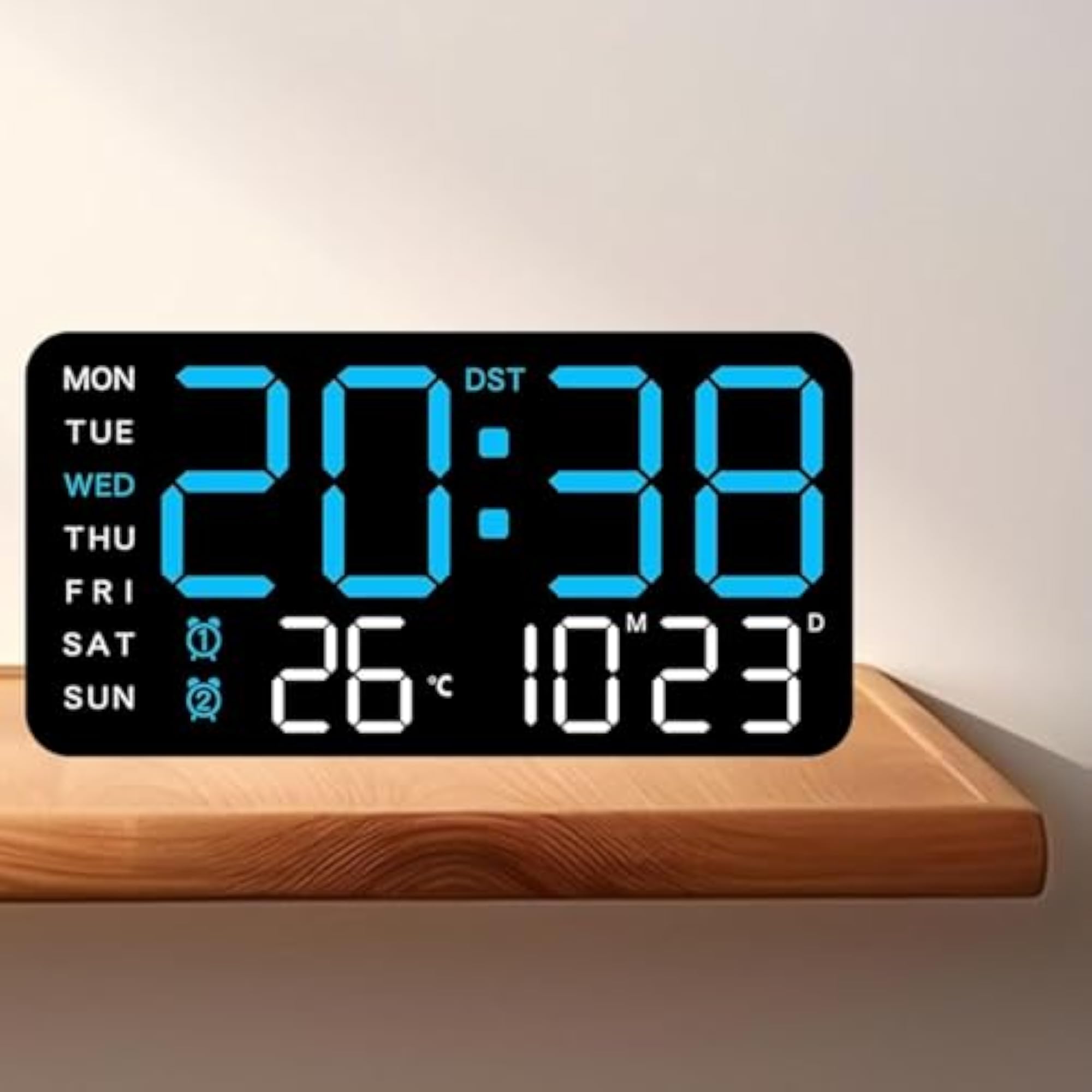 9" LED Digital Clock Wall Clock with Date, Day, Temperature