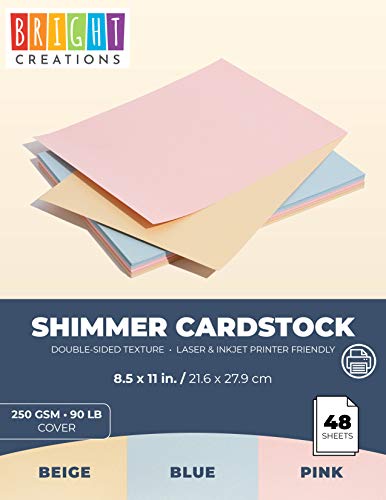 Shimmer Cardstock Paper, Arts and Crafts Supplies (Pastel, 8.5 x 11 in, 48 Sheets)