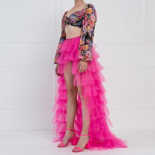 WDPL Women's Long High Waist Pleated Layers Bubble Ruffles Party Tulle Skirt4