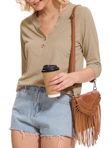 Womens Tops 3/4 Sleeve V Neck Button Down Shirts Business Casual Outfit Basic Tees Summer Top 20253