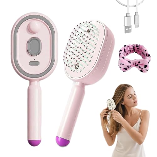 Electric Spray Air Cushion Massage Comb Air Cushion Brush Rechargeable Steam Hair Straightener Brush with Water Spray Anti Static Detangle Hair Brush for Frizzy Hair & Scalp Care (A)