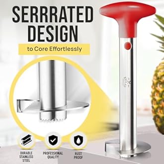 Zulay Kitchen Stainless Steel Pineapple Corer & Slicer – Heavy-Duty Pineapple Cutter with Reinforced Blade & Eye Removal Tool – Effortless Pineapple Core Remover & Slicer - Red