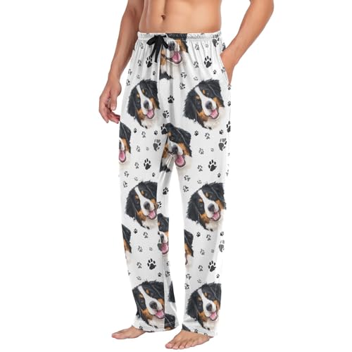 Dog Paws Pattern Men's Pajama Bottoms Bernese Mountain Dog Pants for Men Soft Men's Separate Bottoms Lounge Pants L