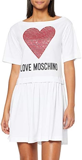 Love Moschino Heart Print \u0026 Logo Shortsleeve Dress Vestito, Bianco (Optical  White A00), 46 (Taglia Produttore: 44) Donna : Amazon.it: Abbigliamento