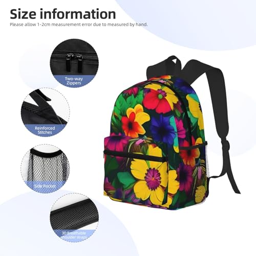 Mochila impermeable de flores arco iris con espalda cómoda 5