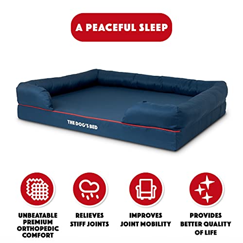 The Dog’s Bed Orthopedic Dog Bed Xl Oxford Blue 43.5X34, Premium Memory Foam, Pain Relief: Arthritis, Hip & Elbow Dysplasia, Post Surgery, Lameness, Supportive, Calming, Waterproof Washable Cover #TOP1