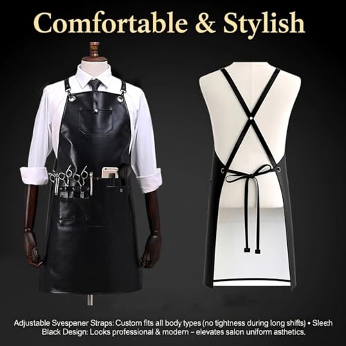 Tablier de coiffeur multi-poches réglable et imperméable en cuir PU