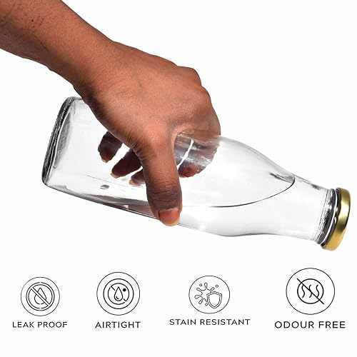 Image of Pure Source India. Milk; Water and Juice Glass Bottle with Air Tight Cap (Transparent; 1000 ml) - Set of 2