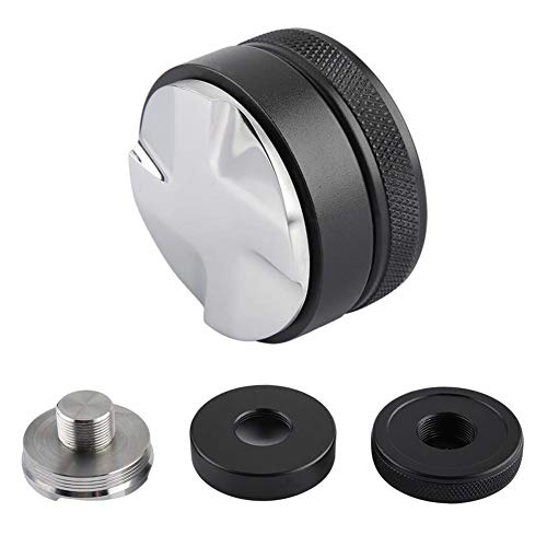 Coffee Tamper, 58mm Stainless Steel Coffee Tamper Coffee Bean Press Tool Four Angled Slopes Base Parts (Black)