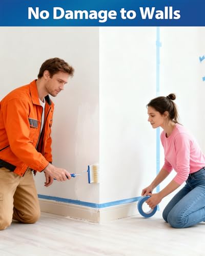 Image of 48 Rolls Blue Painters Tape 1 Inch Wide Bulk, Paint Tape Heat Resistant Masking for Wall, Auto Body Home - UV Resistant, Residue-Free Removal - 0.94 in x 55 Yd, Total 2640 Yds