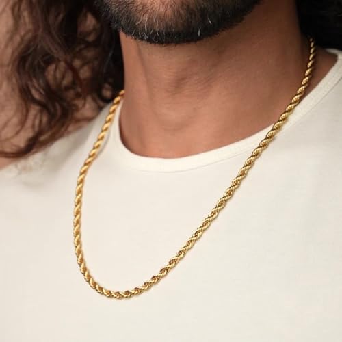 Mens 4mm 18K Real Gold Plated Stainless Steel Rope Chain Necklace Jewelry for Men3