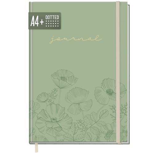 paper&you® Dotted Journal A4+ mit Gummiband Green Poppy 156 Seiten, Notizbuch gepunktet, Skizzenbuch, Tagebuch - nachhaltig & klimafreundlich