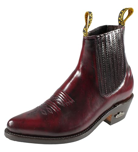 Men's Handmade Leather Dress Boots, Chameleon Pattern, Pointed Toe El General Wine Color2