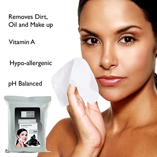 Global Beauty Care Bulk Cleansing Wipes Premoistened 4 Pack of Charcoal Cleansing Cloths Makeup Removal Wipes - Great For Travel Toiletries - 100 ct.(4-Pack) - Image 6