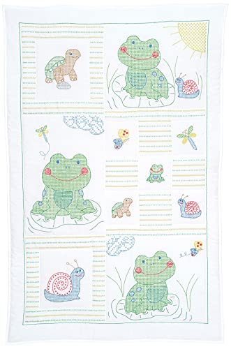Jack Dempsey Frogs Baby Quilt, White