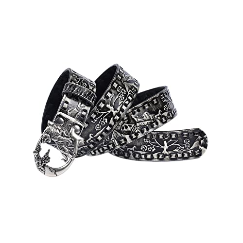 Men's Genuine Leather Belt,Retro Belt Tiger Buckle Personality Embossed Men's Youth Belt3