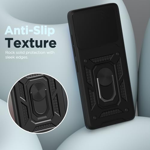 Image of Pikkme Back Cover for iQOO Neo 10R 5G / iQOO Z9 Turbo 5G / Vivo Y200 GT 5G | Sliding Camera Shield with Ring Stand | D10 Full Camera Protection Bumper Case (Black)